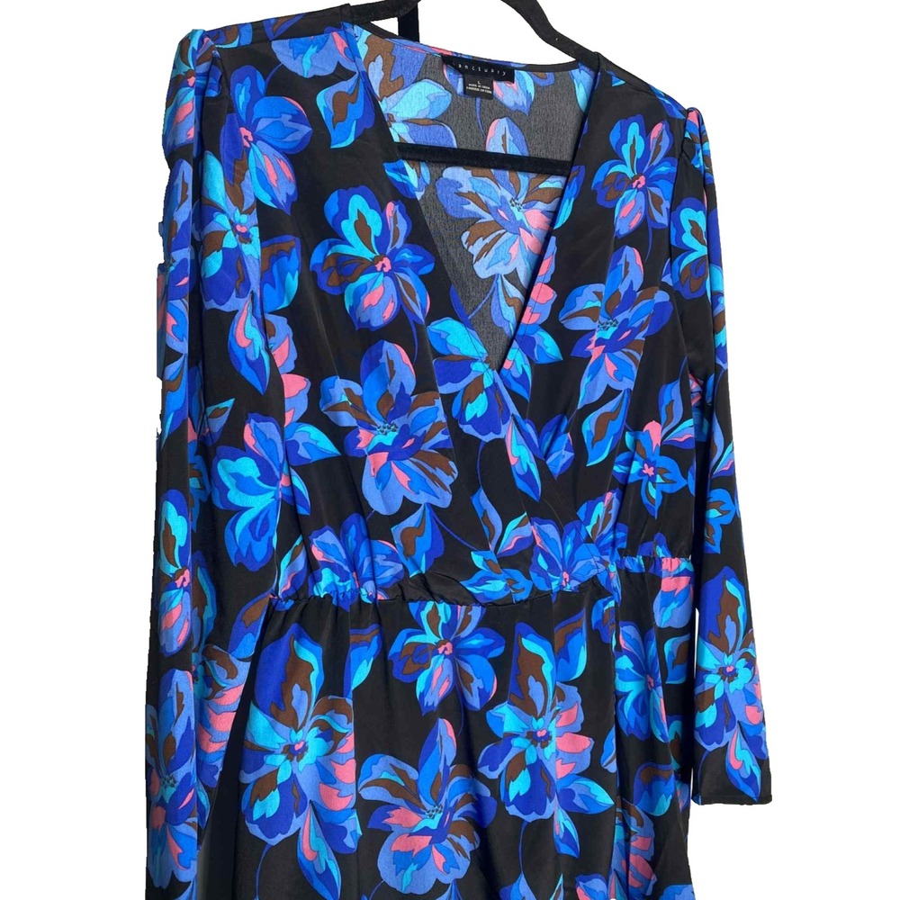 Sanctuary Womens Blue Daytime Mini Floral Print Wrap Dress size Large whimsigoth - Picture 2 of 9
